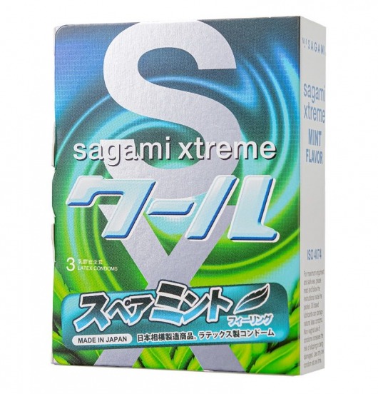 Презервативы Sagami Xtreme Mint с ароматом мяты - 3 шт. - Sagami - купить с доставкой в Ростове-на-Дону