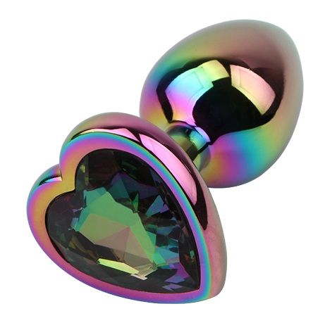 Радужная металлическая пробка Rainbow Heart Butt Plug - 7,1 см. - Chisa