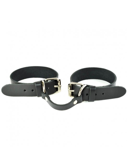 Черные кожаные наручники со съемной красной опушкой - Sitabella - купить с доставкой в Ростове-на-Дону