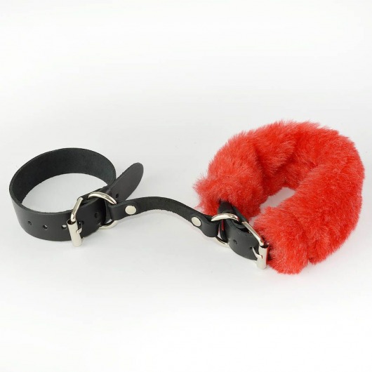Черные кожаные наручники со съемной красной опушкой - Sitabella - купить с доставкой в Ростове-на-Дону