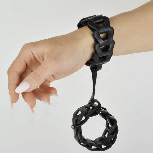 Черные кожаные наручники  Клеопатра - Sitabella - купить с доставкой в Ростове-на-Дону