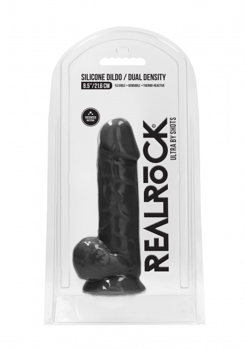 Черный фаллоимитатор Realistic Cock With Scrotum - 21,5 см. - Shots Media BV