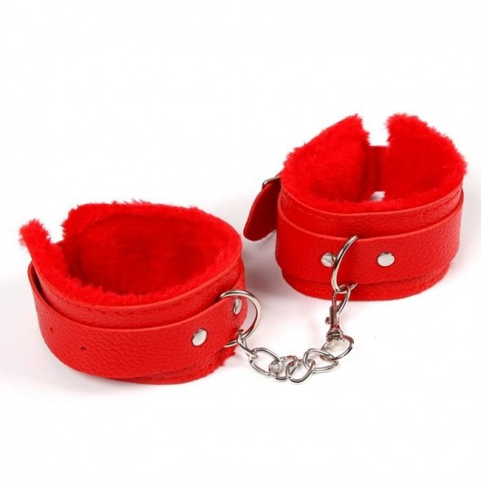 Красные наручники с меховой подкладкой и ремешками - Сима-Ленд - купить с доставкой в Ростове-на-Дону