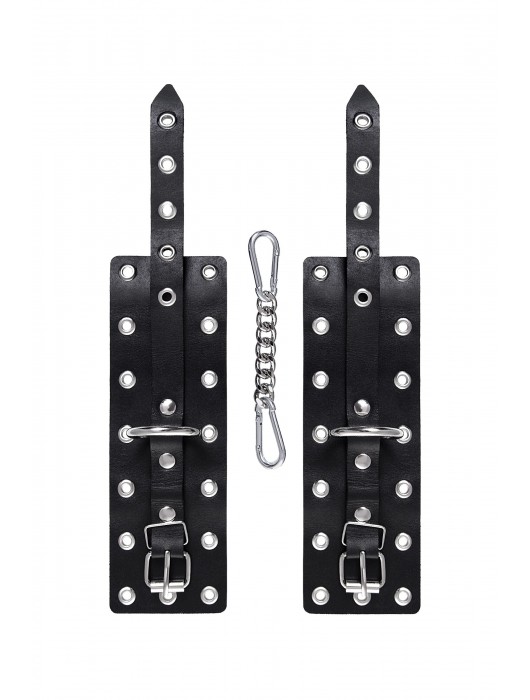 Черные кожаные однослойные наручники с люверсами - Pecado - купить с доставкой в Ростове-на-Дону