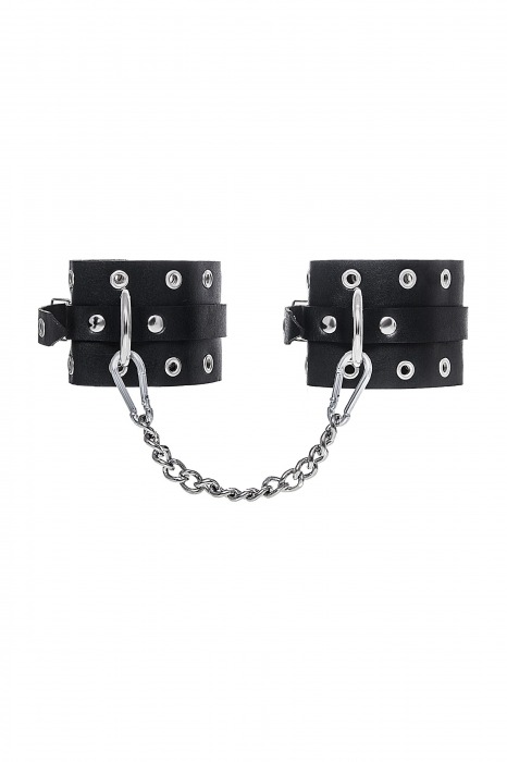 Черные кожаные однослойные оковы с люверсами - Pecado - купить с доставкой в Ростове-на-Дону