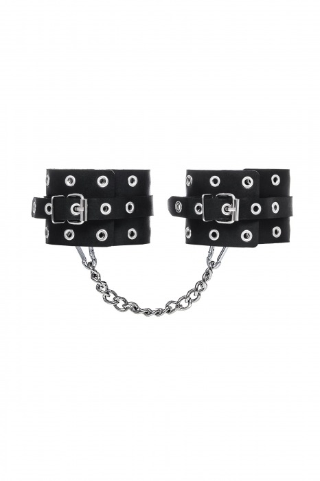Черные кожаные однослойные оковы с люверсами - Pecado - купить с доставкой в Ростове-на-Дону