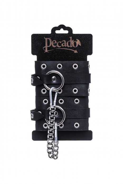 Черные кожаные однослойные оковы с люверсами - Pecado - купить с доставкой в Ростове-на-Дону