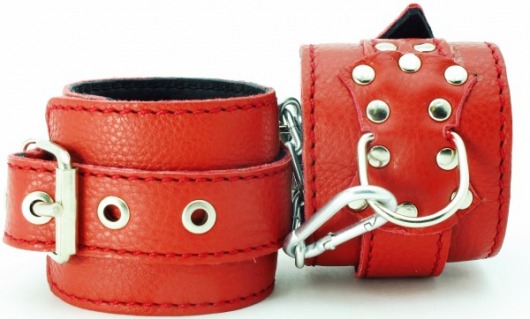 Красные кожаные наручники с клепками - БДСМ Арсенал - купить с доставкой в Ростове-на-Дону