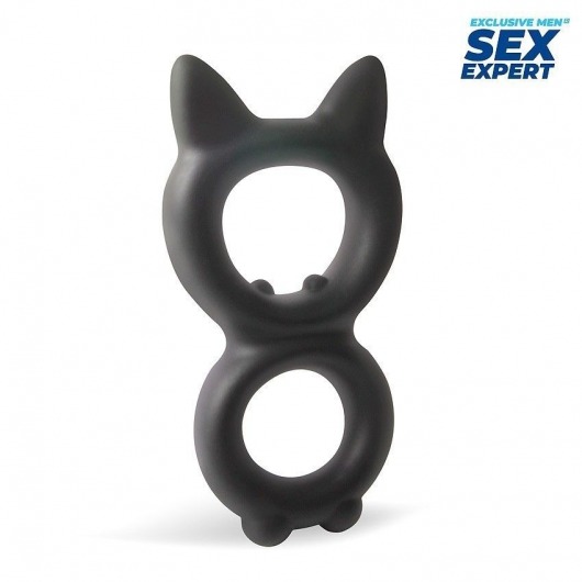 Черное двойное эрекционное кольцо с кошачьими ушками - Sex Expert - в Ростове-на-Дону купить с доставкой
