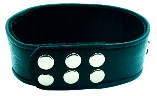 Чёрный кожаный ошейник с полукольцами и клёпками - БДСМ Арсенал - купить с доставкой в Ростове-на-Дону