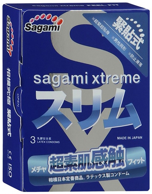 Розовые презервативы Sagami Xtreme FEEL FIT 3D - 3 шт. - Sagami - купить с доставкой в Ростове-на-Дону