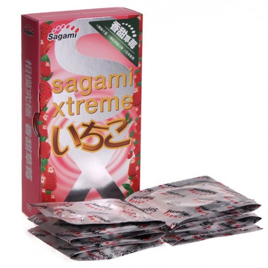 Презервативы Sagami Xtreme Strawberry c ароматом клубники - 10 шт. - Sagami - купить с доставкой в Ростове-на-Дону