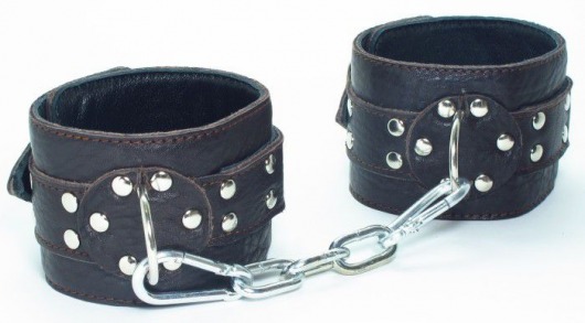 Кожаные наручники на металлической цепочке - БДСМ Арсенал - купить с доставкой в Ростове-на-Дону