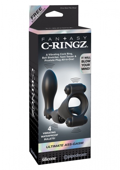 Чёрное эрекционное кольцо с анальным фаллоимитатором и 4 вибростимуляторами - Pipedream - в Ростове-на-Дону купить с доставкой