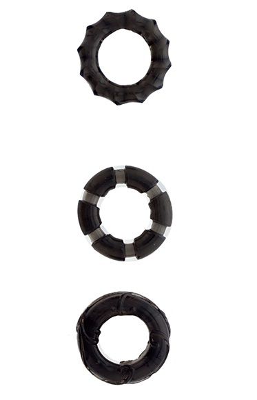 Набор из 3 чёрных эрекционных колец MENZSTUFF STRETCHY COCK RINGS - Dream Toys - в Ростове-на-Дону купить с доставкой