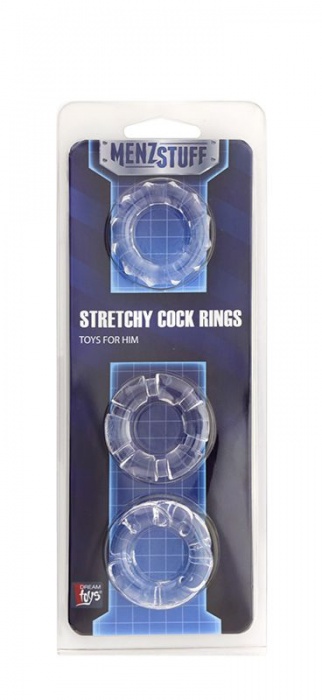 Набор из 3 прозрачных эрекционных колец MENZSTUFF STRETCHY COCK RINGS - Dream Toys - в Ростове-на-Дону купить с доставкой