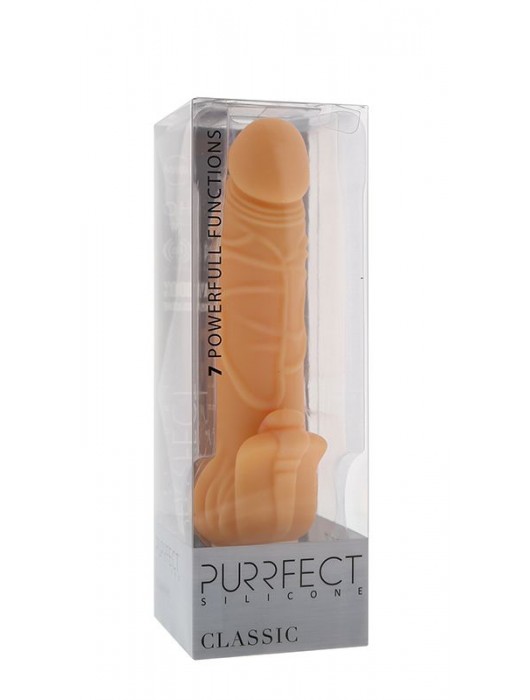 Телесный вибратор с лепестками в основании PURRFECT SILICONE CLASSIC 7INCH FLESH - 18 см. - Dream Toys