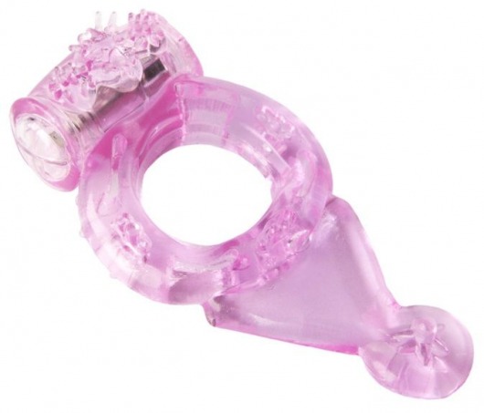 Розовое эрекционное виброкольцо с хвостом - Toyfa Basic - в Ростове-на-Дону купить с доставкой