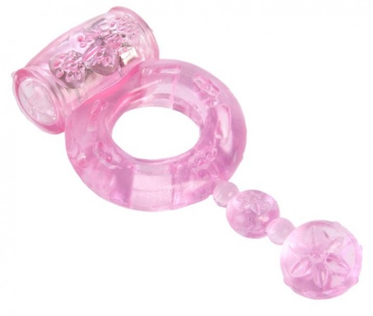 Розовое эрекционное кольцо с вибратором и хвостом - Toyfa Basic - в Ростове-на-Дону купить с доставкой