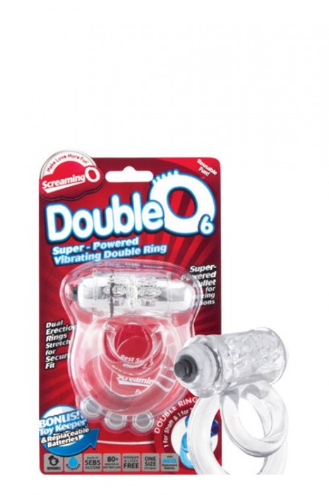 Прозрачное эрекционное кольцо с шишечками и подхватом мошонки DOUBLE O 6 CLEAR - Screaming O - в Ростове-на-Дону купить с доставкой