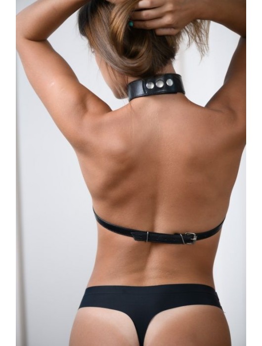 Черная кожаная сбруя с ошейником plus size из нежной кожи - БДСМ Арсенал - купить с доставкой в Ростове-на-Дону