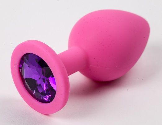 Розовая силиконовая пробка с фиолетовым кристаллом - 8,2 см. - 4sexdreaM - купить с доставкой в Ростове-на-Дону