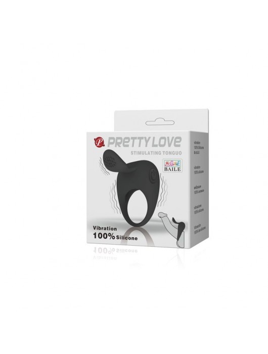 Чёрное эрекционное кольцо с вибрацией и клиторальным язычком - Baile - в Ростове-на-Дону купить с доставкой