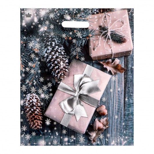 Новогодний пакет с принтом в виде подарков и вырубной ручкой (45х38 см) - Сима-Ленд - купить с доставкой в Ростове-на-Дону