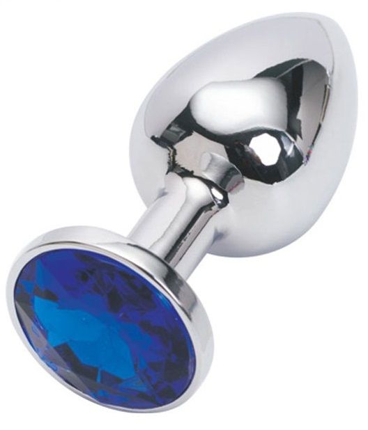 Серебряная металлическая анальная пробка с синим стразиком - 7,6 см. - 4sexdreaM - купить с доставкой в Ростове-на-Дону
