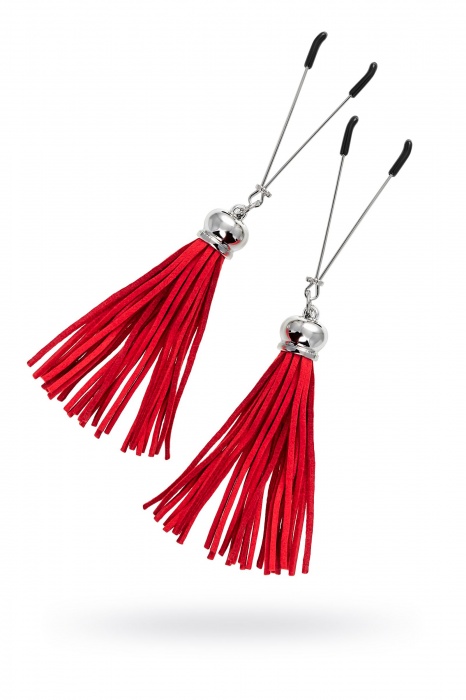 Зажимы на соски «Вилки» с красными кисточками из замши - Pecado - купить с доставкой в Ростове-на-Дону