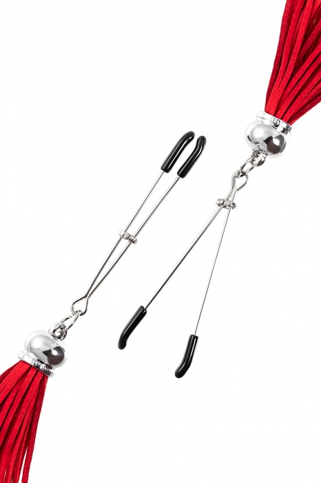 Зажимы на соски «Вилки» с красными кисточками из замши - Pecado - купить с доставкой в Ростове-на-Дону