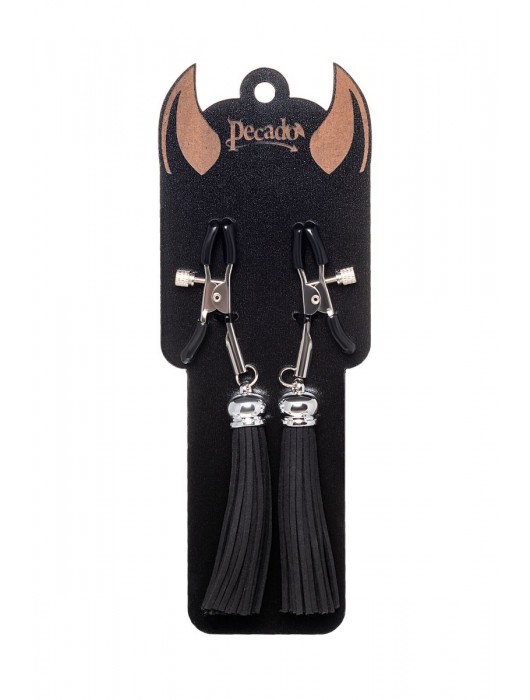 Зажимы на соски «Прищепки» с черными кисточками из замши - Pecado - купить с доставкой в Ростове-на-Дону