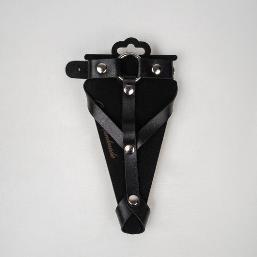 Черный кожаный браслет с кольцом - Crazy Handmade - купить с доставкой в Ростове-на-Дону