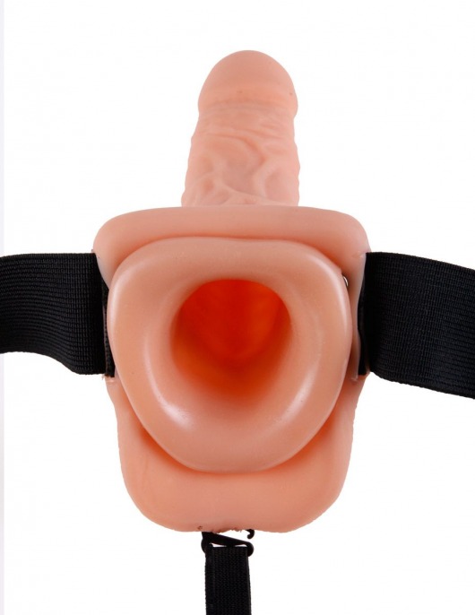 Телесный полый страпон с вибрацией Vibrating Hollow Strap-On with Balls - 24 см. - Pipedream - купить с доставкой в Ростове-на-Дону