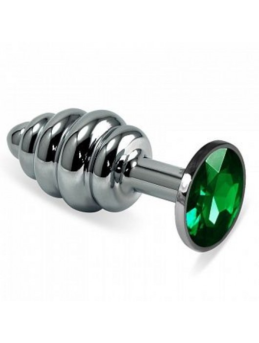 Фигурная анальная пробка с зеленым стразом - 7,6 см. - 4sexdreaM - купить с доставкой в Ростове-на-Дону