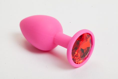 Розовая силиконовая анальная пробка с красным стразом - 7,1 см. - 4sexdreaM - купить с доставкой в Ростове-на-Дону