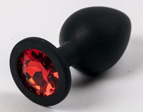 Черная силиконовая анальная пробка с красным стразом - 8,2 см. - 4sexdreaM - купить с доставкой в Ростове-на-Дону
