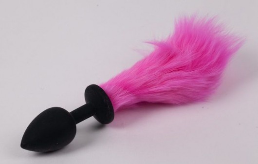 Черная силиконовая анальная пробка с розовым хвостиком - 4sexdreaM - купить с доставкой в Ростове-на-Дону