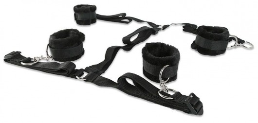 Набор чёрных фиксаторов для рук и ног с мягкой подкладкой - Пикантные штучки - купить с доставкой в Ростове-на-Дону