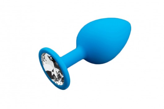 Большая голубая силиконовая пробка с прозрачным кристаллом - 9 см. - Пикантные штучки - купить с доставкой в Ростове-на-Дону