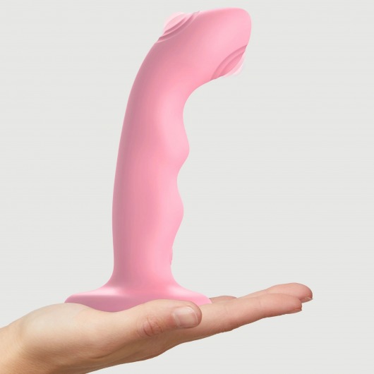 Розовая насадка-стимулятор Strap-On-Me Tapping Dildo Wave - Strap-on-me - купить с доставкой в Ростове-на-Дону