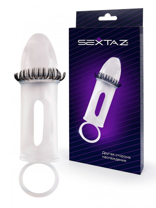 Закрытая насадка на пенис с подхватом мошонки и стимулирующими «ресничками» - Sextaz - в Ростове-на-Дону купить с доставкой