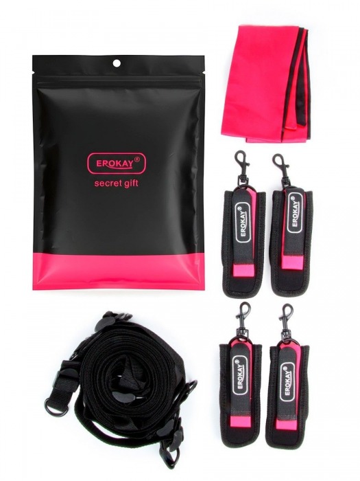Черно-розовый эротический набор: фиксатор, оковы, наручники, повязка - Erokay - купить с доставкой в Ростове-на-Дону