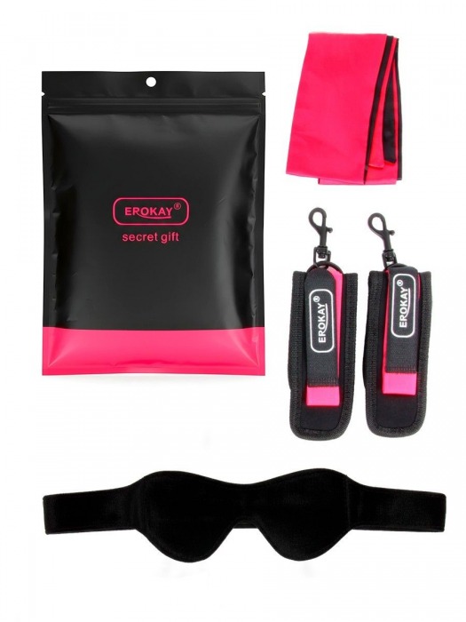 Черно-розовый эротический набор: маска, наручники и повязка - Erokay - купить с доставкой в Ростове-на-Дону