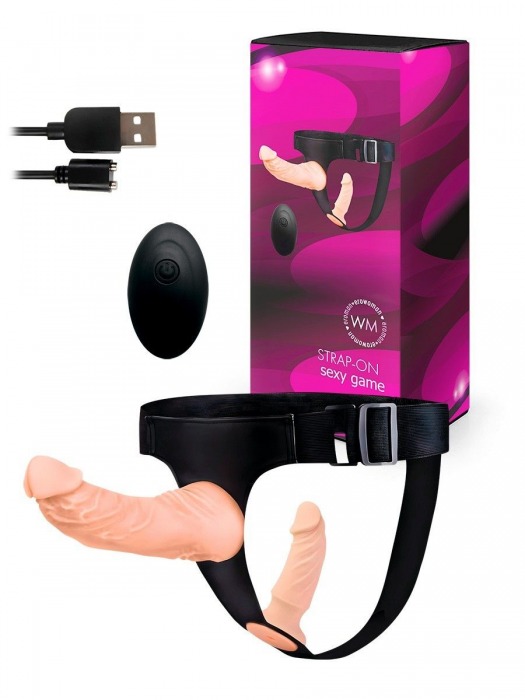 Женский страпон с 2 насадками, вибрацией и пультом ДУ - Erowoman-Eroman - купить с доставкой в Ростове-на-Дону