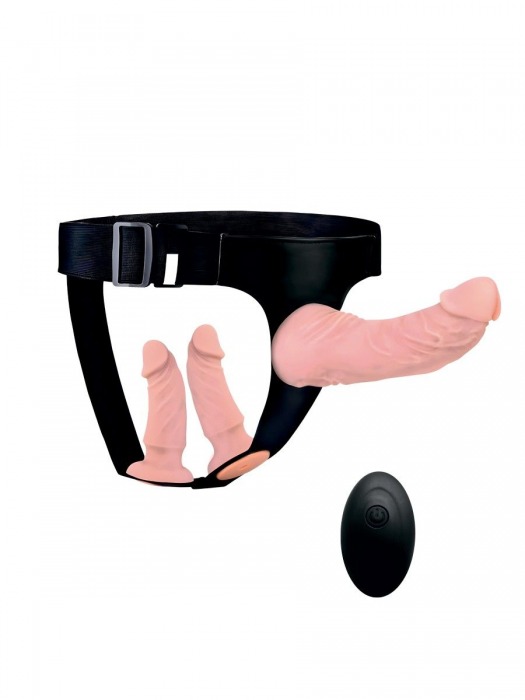 Женский страпон с 3 насадками и вибрацией - Erowoman-Eroman - купить с доставкой в Ростове-на-Дону