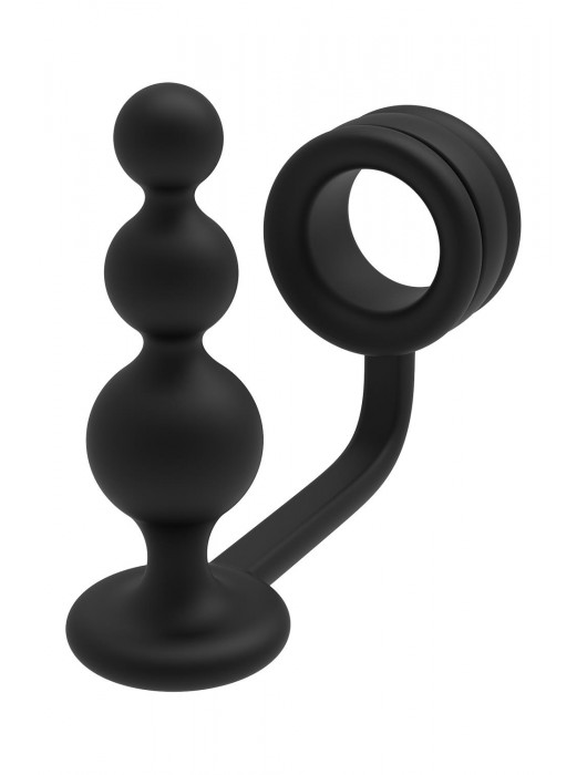Черное эрекционное кольцо с анальной елочкой Cockring With Beaded Anal Plug - Dream Toys - в Ростове-на-Дону купить с доставкой