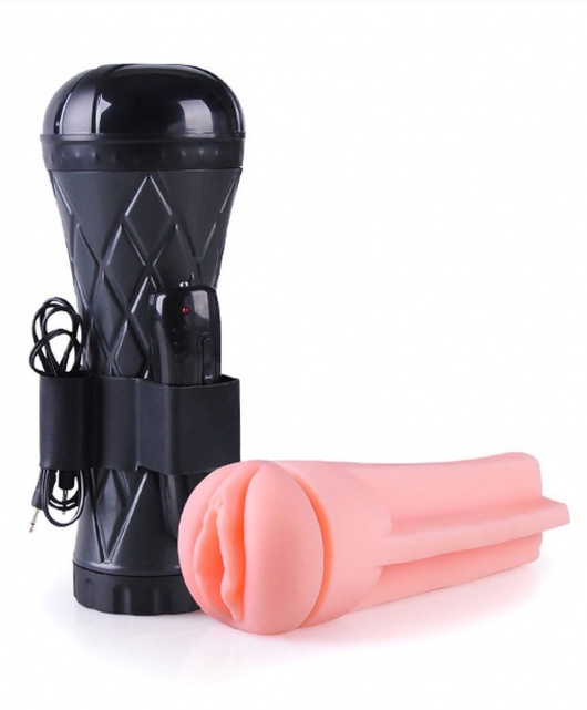 Телесный мастурбатор-вагина в черной колбе с вибрацией - Boys of Toys - в Ростове-на-Дону купить с доставкой