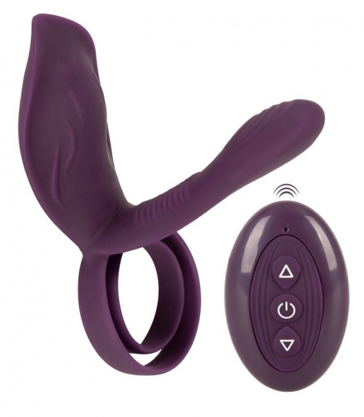 Фиолетовая насадка на член с клиторальным отростком и пультом ДУ RC Couple’s Vibrator 2 - Orion - в Ростове-на-Дону купить с доставкой
