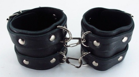 Широкие черные наручники с двумя ремешками - БДСМ Арсенал - купить с доставкой в Ростове-на-Дону